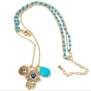 New two Layers Evil Eye Hamsa Necklace